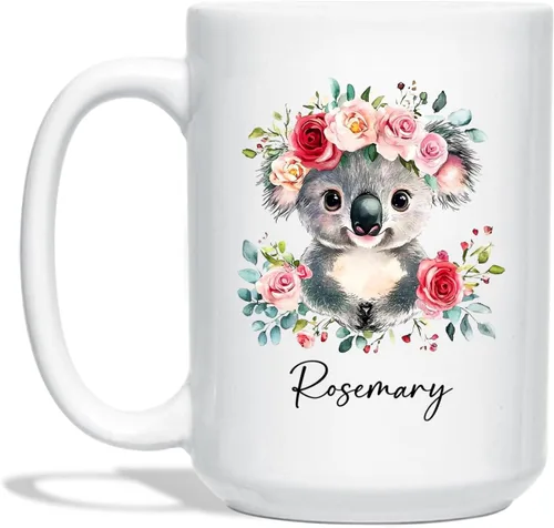 Taza de café Koala personalizada, regalo para cumpleaños, taza de café blanco Koala de 11 onzas, 15 onzas, impresionantes tazas de animales, taza de