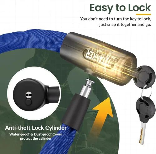 Vista 3 de Titanker Cerradura de cadena para bicicleta con llaves, cerradura de cadena de bicicleta antirrobo de seguridad de 3.3 pies, resistente