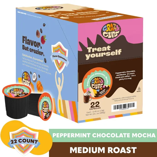 Vista 3 de Crazy Cups - Cápsulas reciclables de café saborizado p/máquinas K-Cup/Keurig, caliente o helado, sabor a Peppermint Chocolate Mocha