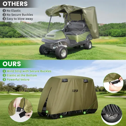 Vista 3 de 10L0L Funda para carrito de golf de 4 pasajeros se adapta a EZGO, Club Car, Yamaha, 400D, impermeable, resistente al viento, resistente al sol