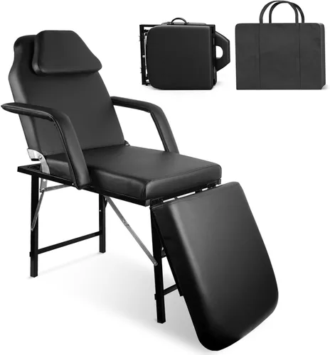 Vista 8 de FozsKeylf Mesa de masaje para tatuajes, cama de spa facial ajustable con taburete hidráulico, cama de esteticista profesional para tratamiento