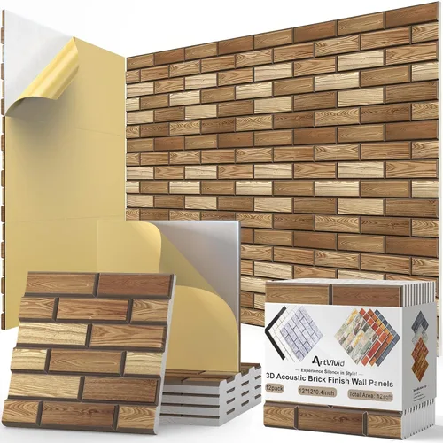 Vista 27 de Paquete de 12 paneles acústicos, paneles autoadhesivos con patrón de ladrillo 3D a prueba de sonido para paredes, paneles decorativos de pared