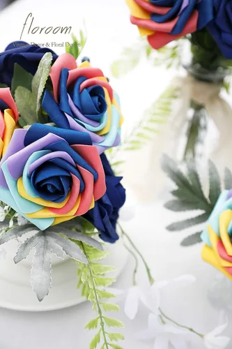Vista 26 de Floroom Flores artificiales, 25 piezas de rosas falsas de espuma dorada antigua de aspecto real con tallos para ramos de boda DIY, centros de mesa