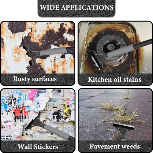 Vista 8 de Rascador de suelo de mango largo, herramienta rascador de piso resistente de 16 a 47 pulgadas, hecha de acero inoxidable más fuerte con 5