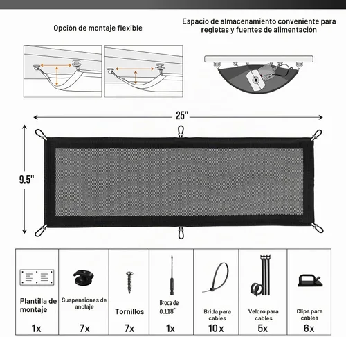 Vista 7 de Red de gestión de cables - Bandeja de gestión de cables debajo del escritorio - Red de cables - Gestión de cables debajo del escritorio
