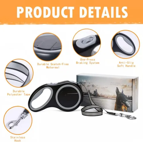 Vista 3 de Correa retráctil para perro de 26 pies, correa resistente ideal para perros de hasta 110 libras, mango antideslizante de goma, freno con una sola