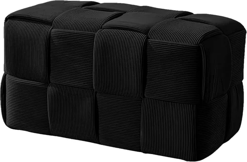 Vista 15 de Cmishe Reposapiés Otomano Suave y Cómodo Reposapiés Cuadrado de Corduroy con Diseño Tejido para Sofá (Negro)