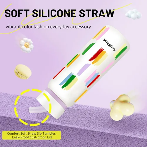 Vista 8 de Botella de agua aislada de 24 onzas, vaso con forro de acero inoxidable 316 con asa y popote, botella al vacío a prueba de fugas para gimnasio