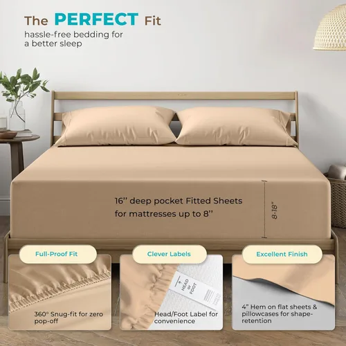 Vista 4 de Thread Spread - Juego de sábanas de 100% algodón egipcio con tejido de satén de 800 hilos de la colección Exotic Hotel, color blanco y marfil