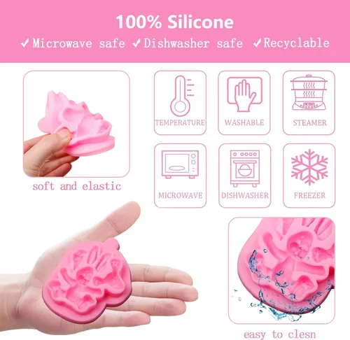 Vista 3 de Molde de silicona para fondant de conejo de Pascua, moldes de chocolate para decoración de pasteles, decoración de cupcakes, caramelo, azúcar, pasta