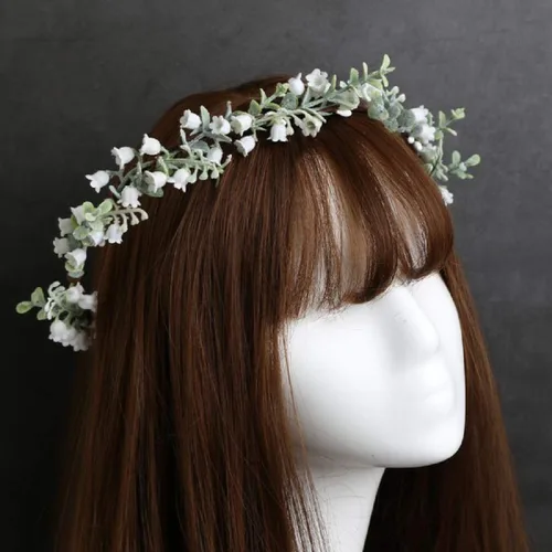 Vista 4 de Vividsun - Diadema para novia con corona de hojas verdes bohemia, diseño floral, Gratis, Estilo C Blanco