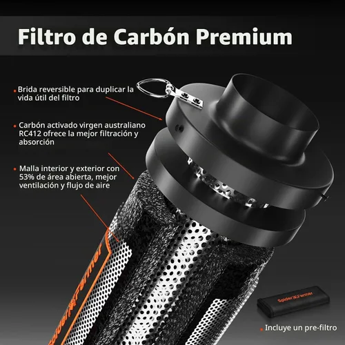 Vista 3 de Spider Farmer Filtro de carbono de 4 pulgadas para control de olores