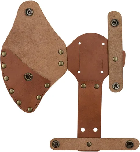 Vista 8 de Funda de cuero para hacha, funda duradera para cabeza de hacha con múltiples broches para un transporte seguro del hacha, cubierta de cuero rústico