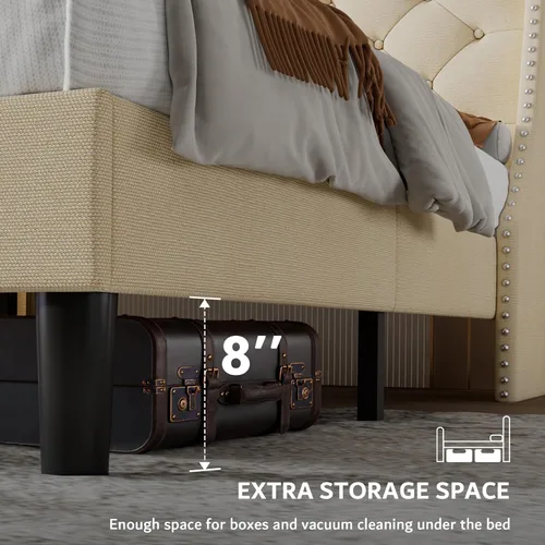 Vista 5 de iPormis Marco de Cama Queen con Respaldo Wingback de Confort de 16" y Estación de Carga, Cama de Plataforma Tapizada con Cabecera de Almacenamiento