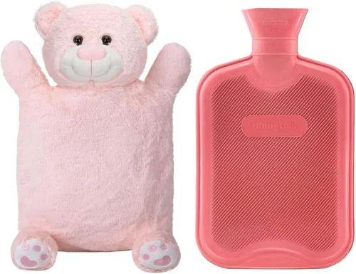 Vista 13 de HomeTop Botella de agua caliente o fría de goma clásica prémium con bonita funda de oso relleno