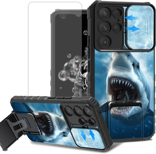 Vista 80 de Funda para teléfono Samsung Galaxy A15 5G con protector de pantalla con cubierta deslizante para cámara y soporte de doble capa híbrida resistente a