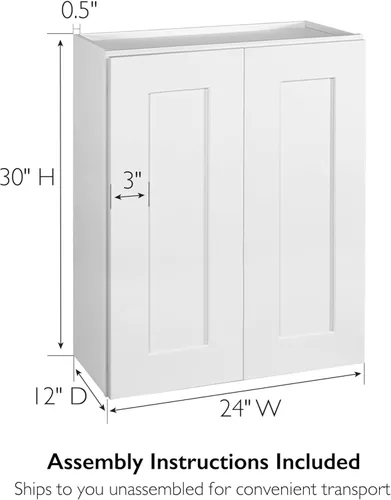 Vista 3 de Design House Brookings Shaker Unassembled Wall Kitchen Cabinet W2430, 24 W x 12 D x 30 H, Painted White, Solid Wood, Design House, 561720