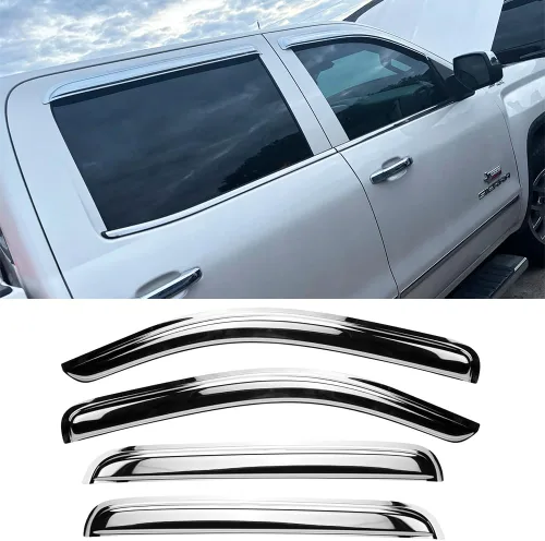 Vista 23 de Viseras laterales cromadas para ventana, deflector de ventilación de viento para Chevry Colorado/GMC Canyon Crew Cab 2004-2012, 4 piezas de montaje