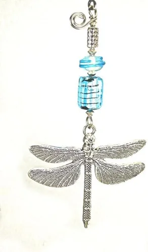Vista 2 de Turquoise Ice Blue Silvery Metal Dragonfly Ceiling Fan Pull Chain