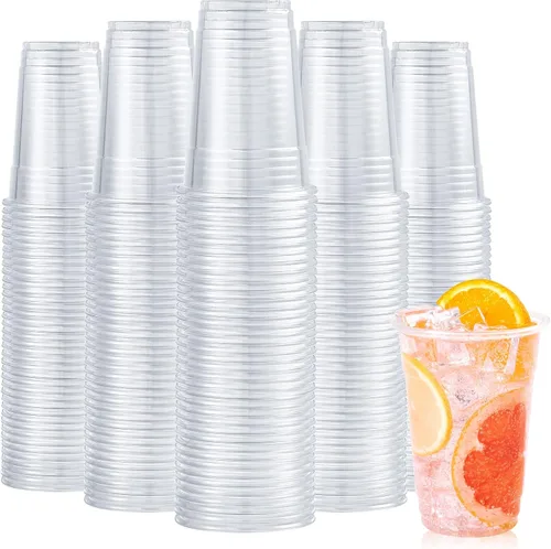 Vista 13 de Turbo Bee Paquete de 50 vasos de plástico transparente de 9 onzas, vasos desechables para bebidas, vasos de plástico perforados para vino, jugo