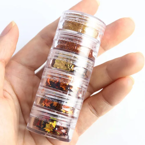 Vista 4 de Decoración de uñas de otoño dorada, con purpurina y hojas de arce, accesorios de decoración de uñas de hojas de arce 3D, diseños profesionales