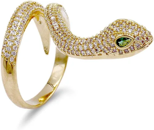Lavencious Anillos ajustables de serpiente con diseño de piedras AAA CZ Declaración Anillos de cóctel para mujer, Cristal, circonita