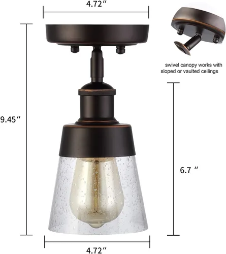 Vista 4 de Lámpara de montaje empotrado de vidrio rústico, mini pantalla de vidrio transparente semirempotrada, lámpara de techo para pasillo, granja, cocina