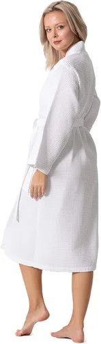 Vista 4 de Turkish Linen Bata tipo kimono ligera de punto gofre, para spa y baño, para mujer, de secado rápido, suaves