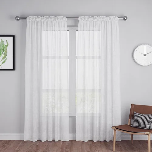 Vista 9 de UPOPO Paneles de Cortina Beige Pequeños Cortinas Transparentes de Gasa de 16 Pulgadas de Largo Cortinas de Cocina de Voile con Textura de Lino