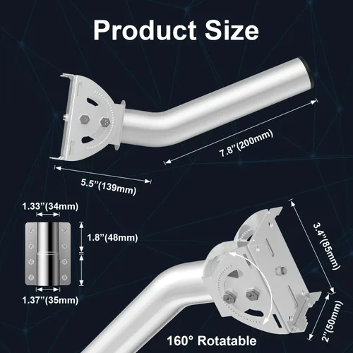 Vista 5 de Soporte de antena universal, poste ajustable resistente de 50 libras y soporte de montaje en J de pared, apto para antena de TV al aire libre
