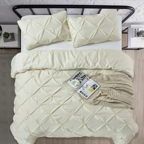 Vista 7 de Tyfitb Juego de funda de edredón plisada, tamaño individual, color beige, de gran tamaño, juego de ropa de cama de 2 piezas con cierre de cremallera