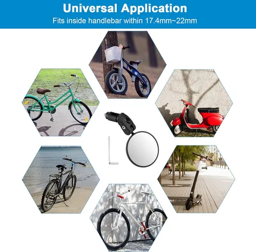 Vista 6 de Accmor 2 espejos retrovisores para manillar, espejo convexo giratorio ajustable de 360 grados para bicicletas de carretera de montaña