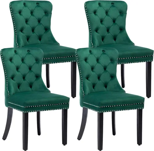 Vista 31 de KCC Juego de 6 sillas de comedor de terciopelo, silla de comedor tapizada de alta gama con respaldo acolchado, anillo de tracción de cabeza de Beige