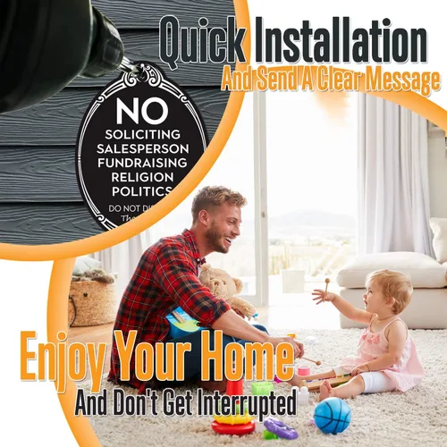 Vista 5 de Letrero de No Soliciting para casa, letrero de puerta de no golpeo, 5.75 x 4 pulgadas, todos los accesorios de montaje incluidos, fácil instalación