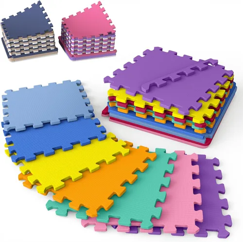 Vista 8 de 16 azulejos con bordes Tapete de juego para bebé de 12 x 12 pulgadas, azulejos de rompecabezas de espuma, no tóxico, suave, impermeable