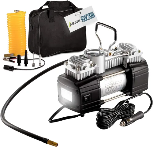 Compresor de Aire Asani de 12V - Bomba de Neumáticos Portátil y Compacta, Inflador de Neumáticos de Doble Cilindro Resistente de 150 PSI con