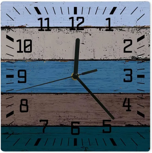 Vista 8 de Aqua Wooden Wooden Wall Clock Silent Non Ticking, Grey Stripe Gradient Country Rustic Grain Square Wall Clocks Battery Operated, Decor Clock for