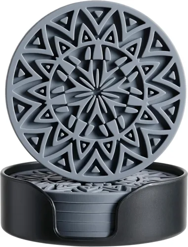 Vista 11 de Juego de 6 posavasos de silicona azul bebé con soporte, posavasos con forma de patrón tribal, para protección de mesa, antideslizantes