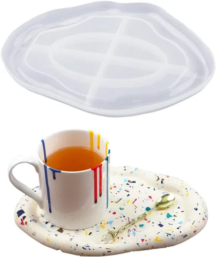 Voyyphixa Molde de resina ovalada irregular para bandeja de fruta, molde de resina para posavasos de resina de silicona para fundición de epoxi,