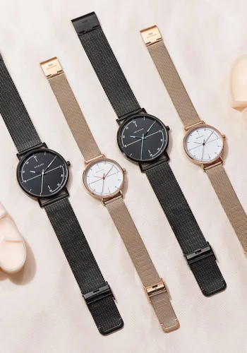 Vista 5 de BRIGADA Minimalist Watch for Men and Women, Ultra Thin Quartz Analog Casual Watches with Stainless Steel Mesh Band