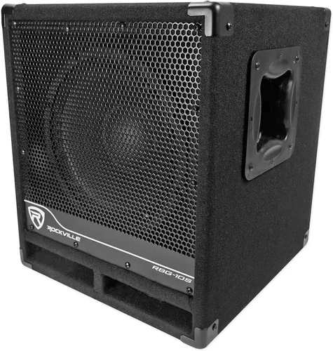 Vista 3 de Rockville RBG10S - Subwoofer PA con alimentación, compacto, de 10 pulgadas, 1200W, graves profundos, crossover variable, limitador incorporado