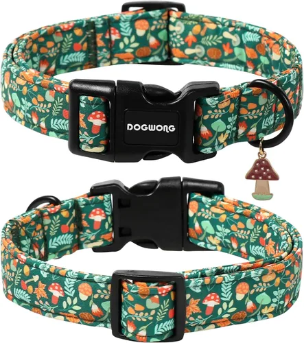 Vista 136 de DOGWONG Collar de algodón y cáñamo para perros, collar rosado resistente ajustable de tela natural suave para mascotas, lindo collar de boda