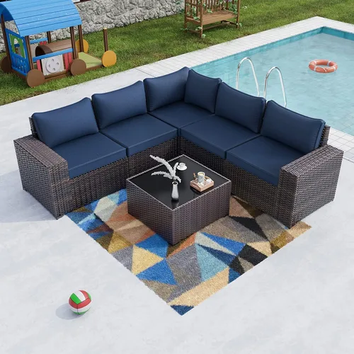 Vista 48 de Kullavik - Juego de muebles para exterior de 6 piezas con sofá modular de ratán de polietileno, color negro