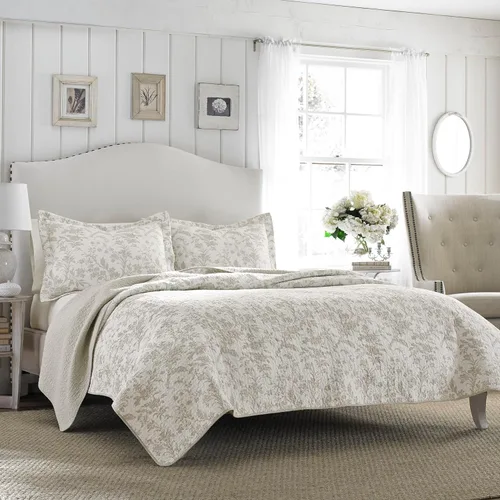Vista 19 de Laura Ashley - Juego de edredón individual, ropa de cama de algodón suave con diseño reversible, peso mediano para uso durante todo el año, juego