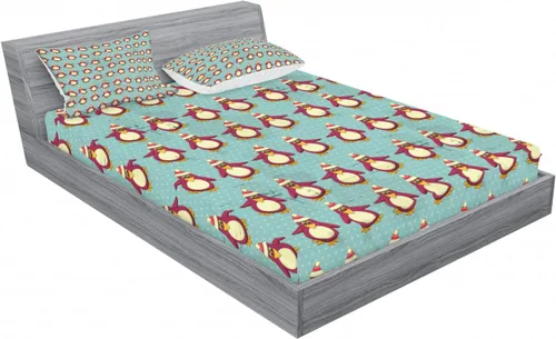 Vista 2 de Ambesonne Christmas 2 Pack Fitted Sheet & Pillow Sham Set, Funny Arctic Penguins, 4 Pcs Bedding Decor, Package Contains 2 Full Size Fitted Sheets &