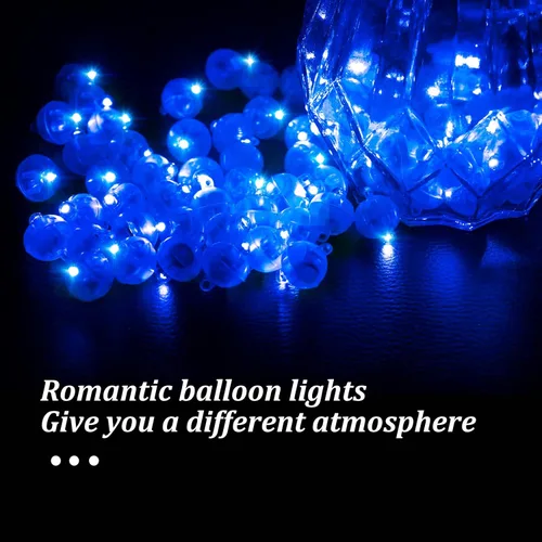 Vista 4 de Aogist 100 luces de globo azul con lazo para colgar, mini luces de bola LED para bebidas, luz redonda pequeña para linternas de papel, globos