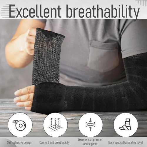 Vista 4 de Geiserailie 4 rollos de cinta de fundición de fibra de vidrio negra 2 en × 12 pies de cinta de fundición médica ortopédica moldeable