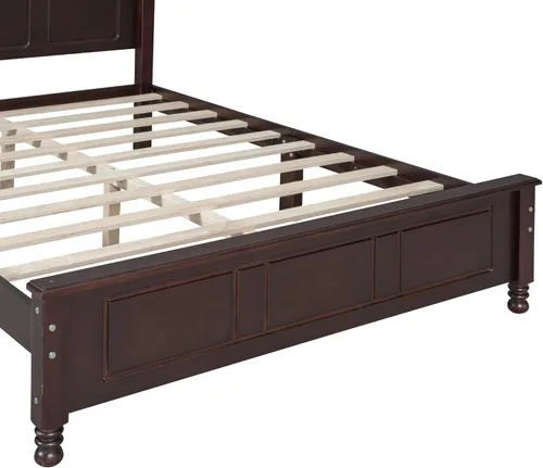 Vista 7 de Polibi Juego de dormitorio de 3 piezas con plataforma retro de tamaño matrimonial y 2 mesitas de noche, marco de cama de madera maciza con cabecera