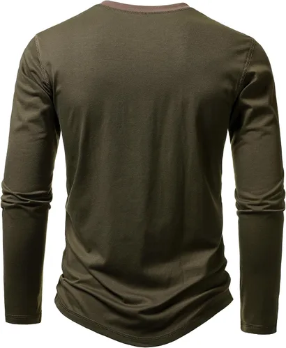 Vista 4 de LucMatton Camiseta de manga larga para hombre, ajuste entallado, elástica, estilo Henley, casual, con solapa de 3 botones