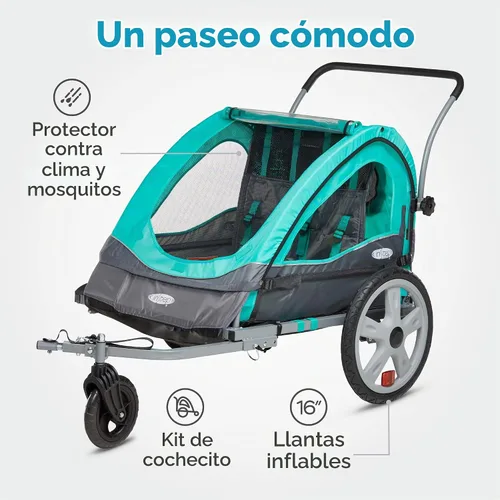 Vista 3 de [Usado] Instep Quick-N-EZ - Remolque doble plegable detrás de la bicicleta para niños pequeños, se convierte en cochecito, para correr, dosel 2